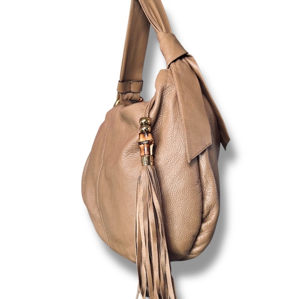Gucci Vintage Tan Leather Bamboo Tassel Hobo Bag Made in Italy Authentic - Picture 4 of 10